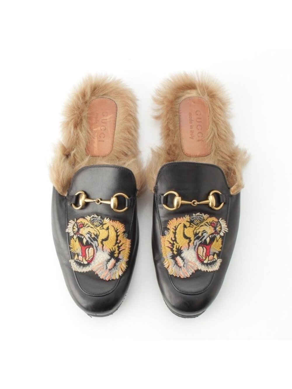 ★SOLD★ Gucci Leather Furbit Tiger Pattern Slip on Loafers Black - Picture 2 of 10